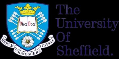 The University of Sheffield logo featuring a shield with a crown, open book, and arrows, alongside the motto "Rerum Cognoscere Causas."