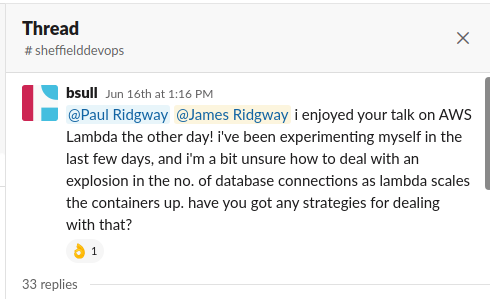 Positive feedback via Slack on the servlerss talk